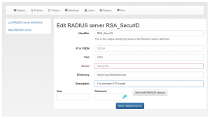 Centrally defined RADIUS server "RSA SecurID"